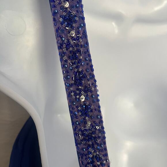 XSCAPE by Joanna Chen Gown Sz 2 Dress Blue Crystal Sheer Babydoll Fairy Y2k - Picture 12 of 16